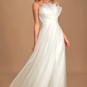 Serenity White Strapless Organza Maxi Dress NWT